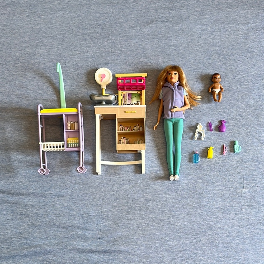 Barbie Doll Playset with Doctor/Nursery Accessories - Purple and Green